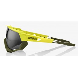 Okulary 100% SPEEDTRAP Soft Tact Banana - Black Mirror Lens (Szkła Czarne Lustrzane, przepuszczalność światła 11% + Szkła Przeźr