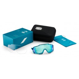 Okulary 100% SPEEDTRAP Peter Sagan LE Blue Topaz - Blue Topaz Multilayer Mirror Lens - HiPER Silver Mirror Lens (Szkła Błękitne 
