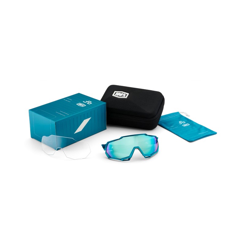 Okulary 100% SPEEDTRAP Peter Sagan LE Blue Topaz - Blue Topaz Multilayer Mirror Lens - HiPER Silver Mirror Lens (Szkła Błękitne 