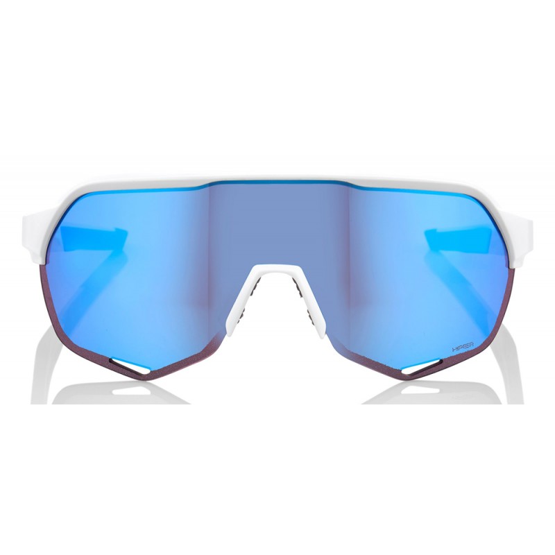 Okulary 100% S2 Matte White - HiPER Blue Multilayer Mirror Lens (Szkła Niebieskie Lustrzane Wielowarstwowe, przepuszczalność świ