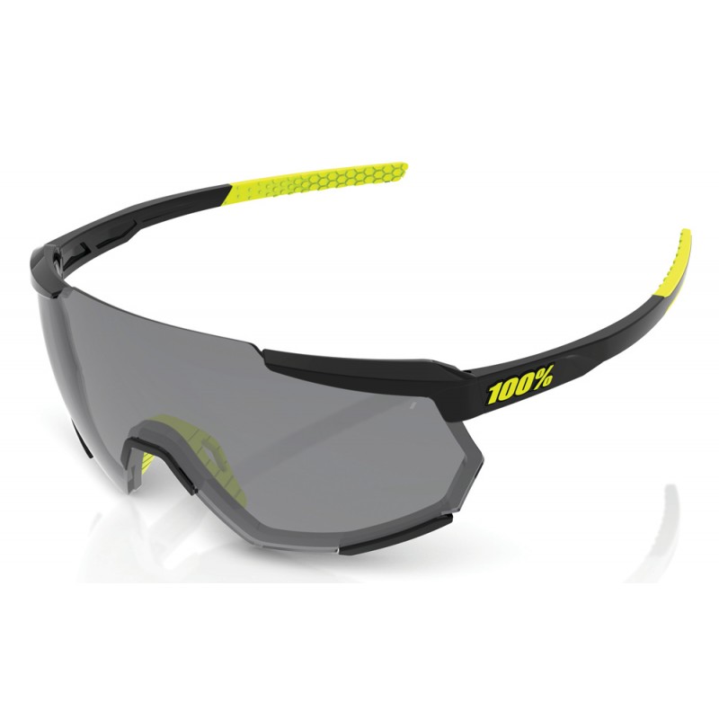 Okulary 100% RACETRAP Gloss Black - Smoke Lens (Szkła Czarne Smoke, przepuszczalność światła 12% + Szkła Przeźroczyste, przepusz