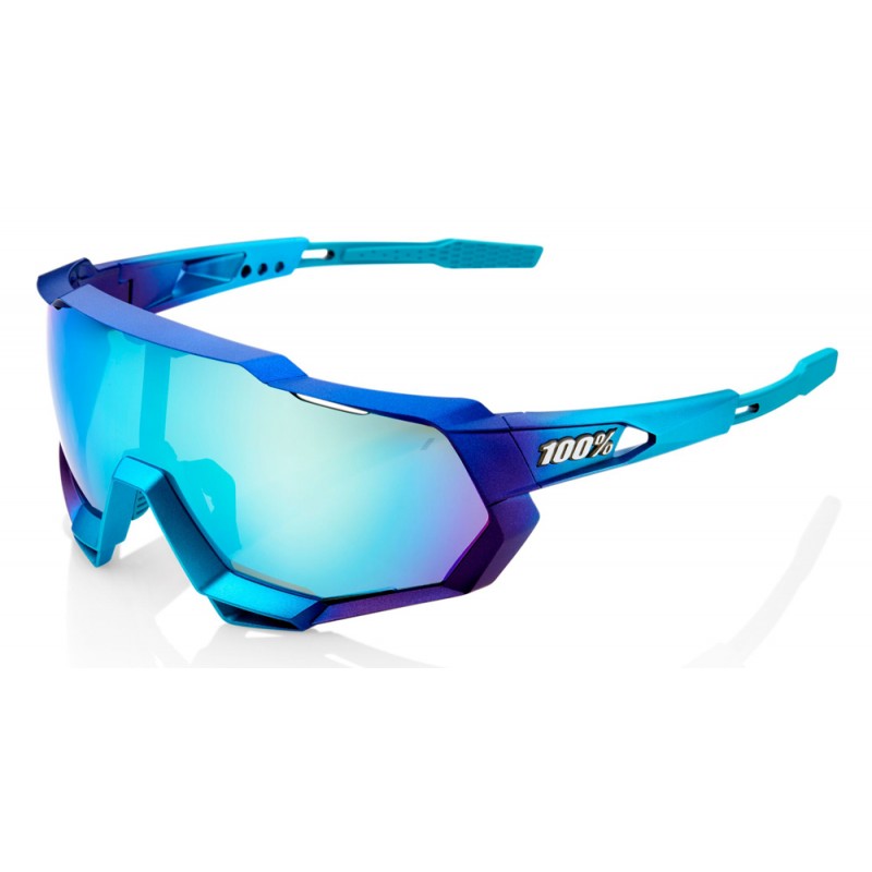 Okulary 100% SPEEDTRAP Matte Metallic Into the Fade - Blue Topaz Multilayer Mirror Lens - HiPER Silver Mirror Lens (Szkła Błękit